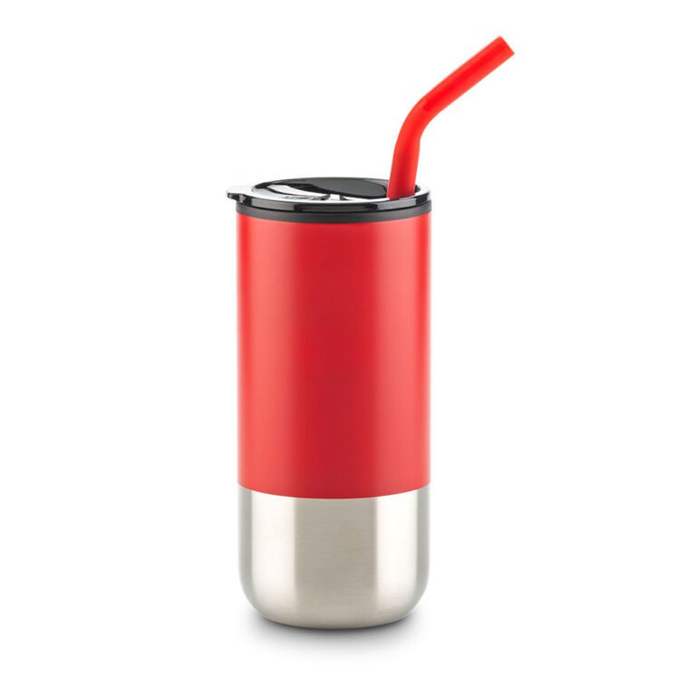 Mug Metálico con Pitillo 600 Ml