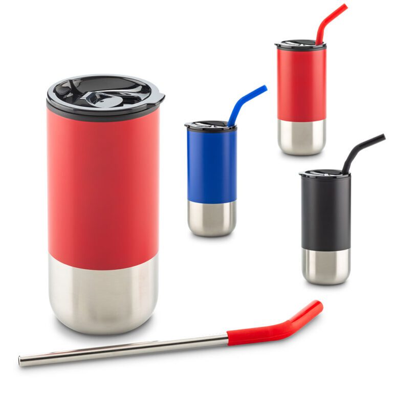 Mug Metálico con Pitillo 600 Ml