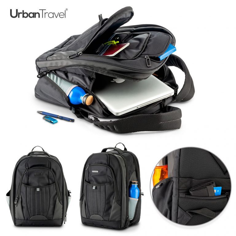 Morral Backpack Génesis Urban Travel en poliéster con compartimento para portátil.