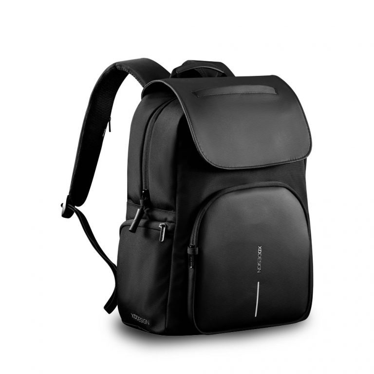Vista lateral del Morral Backpack Soft Pack con bolsillos para portátil y accesorios.