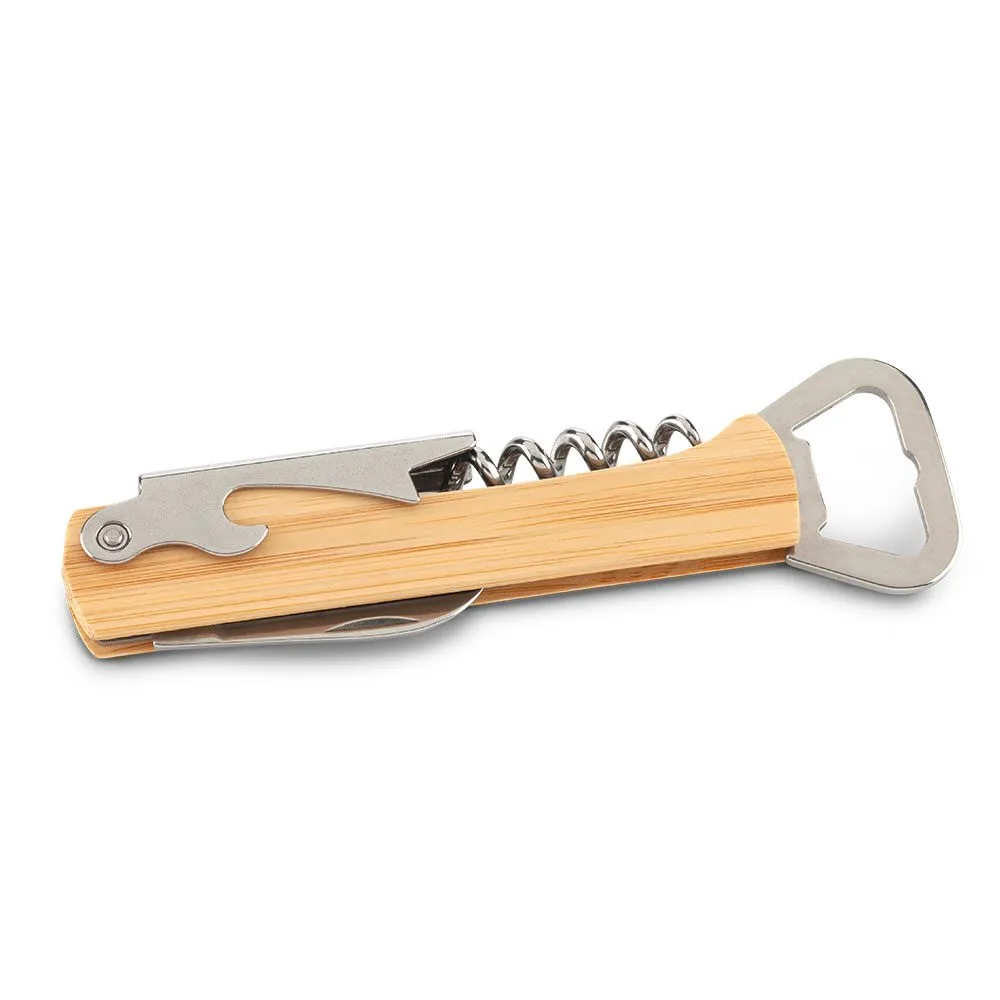 Navaja integrada del Destapador Bamboo Wine, ideal para tareas pequeñas y precisas.