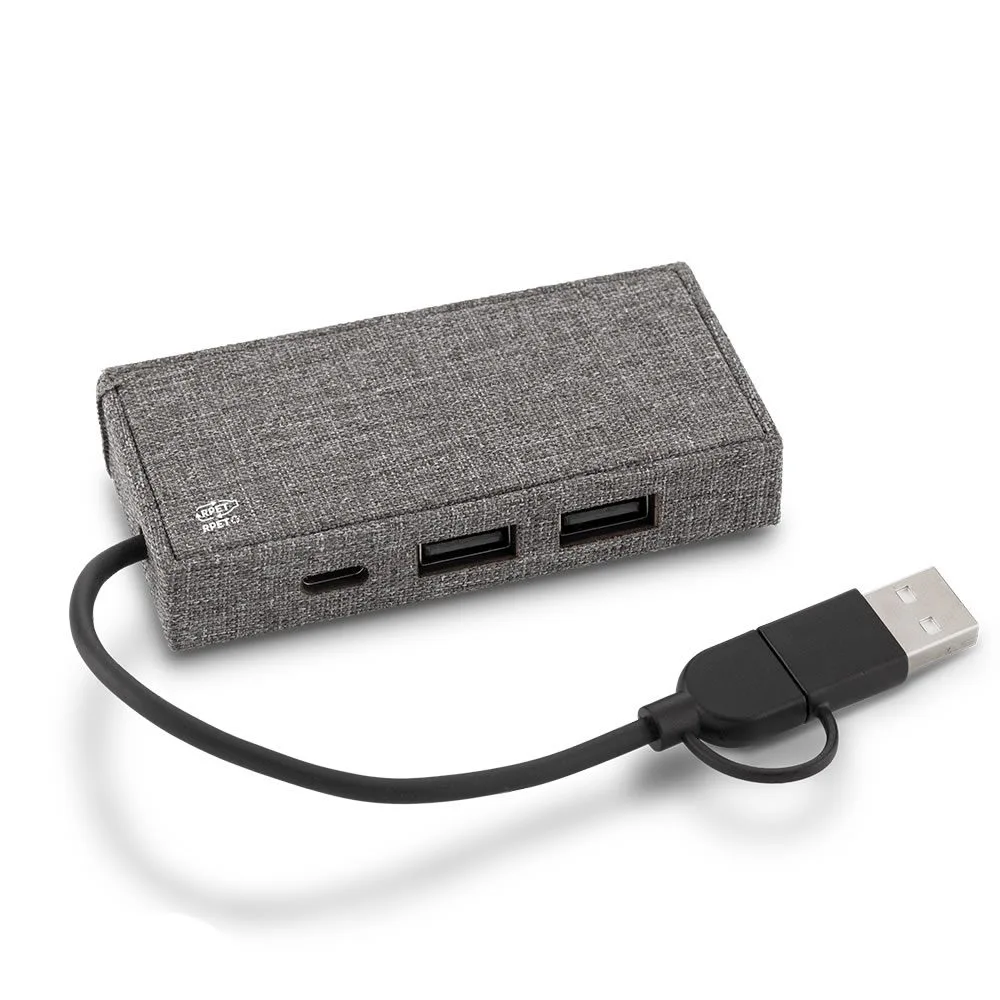 Puerto USB RPET con múltiples dispositivos conectados