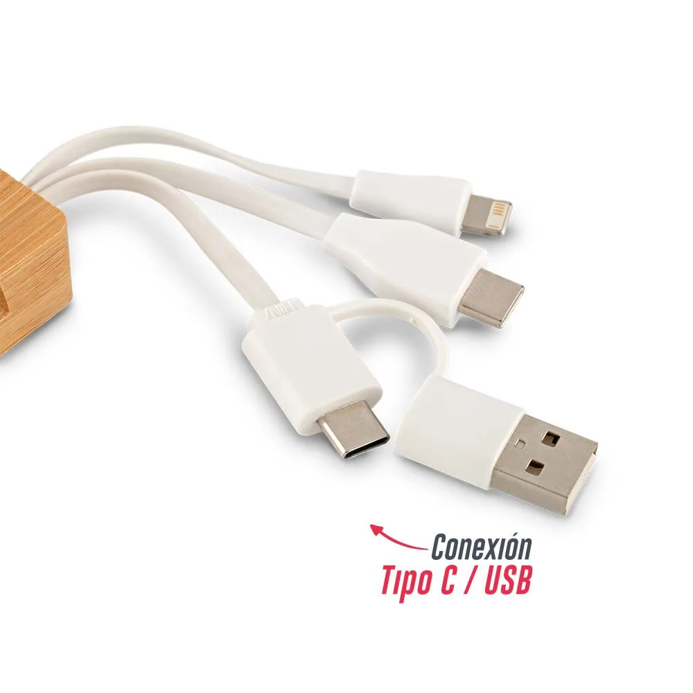 tec-566 general3 Cable Multicargador 3-1 Bamboo con conectores múltiples.