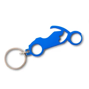 Llavero en aluminio con diseño de moto y destapador integrado