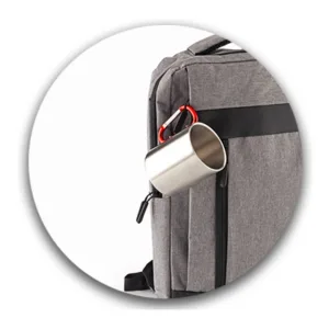 Taza metálica portátil con gancho tipo mosquetón ideal para camping y oficina