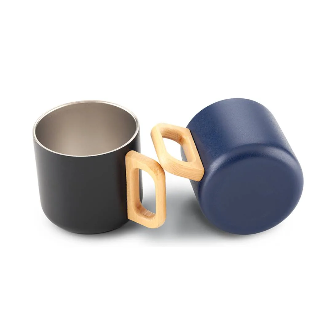 Mug Metálico Avenix 350 Ml MG-423 en acero inoxidable con manija de bambú