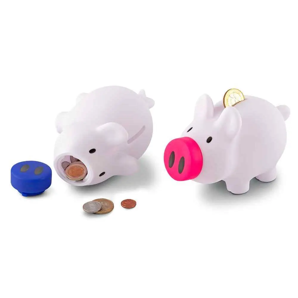 Alcancía Piggy Max DIV-1203 general1 Detalle del tapón inferior reutilizable de la Alcancía Piggy Max DIV-1203 para retirar monedas fácilmente.