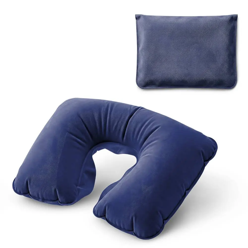 Cojín Inflable Travel DIV-1243 azul en PVC para cuello con funda de terciopelo para viajes