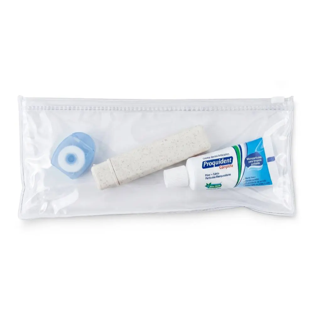Kit de Aseo Travel CP-387 empacado en estuche transparente para viaje y uso corporativo