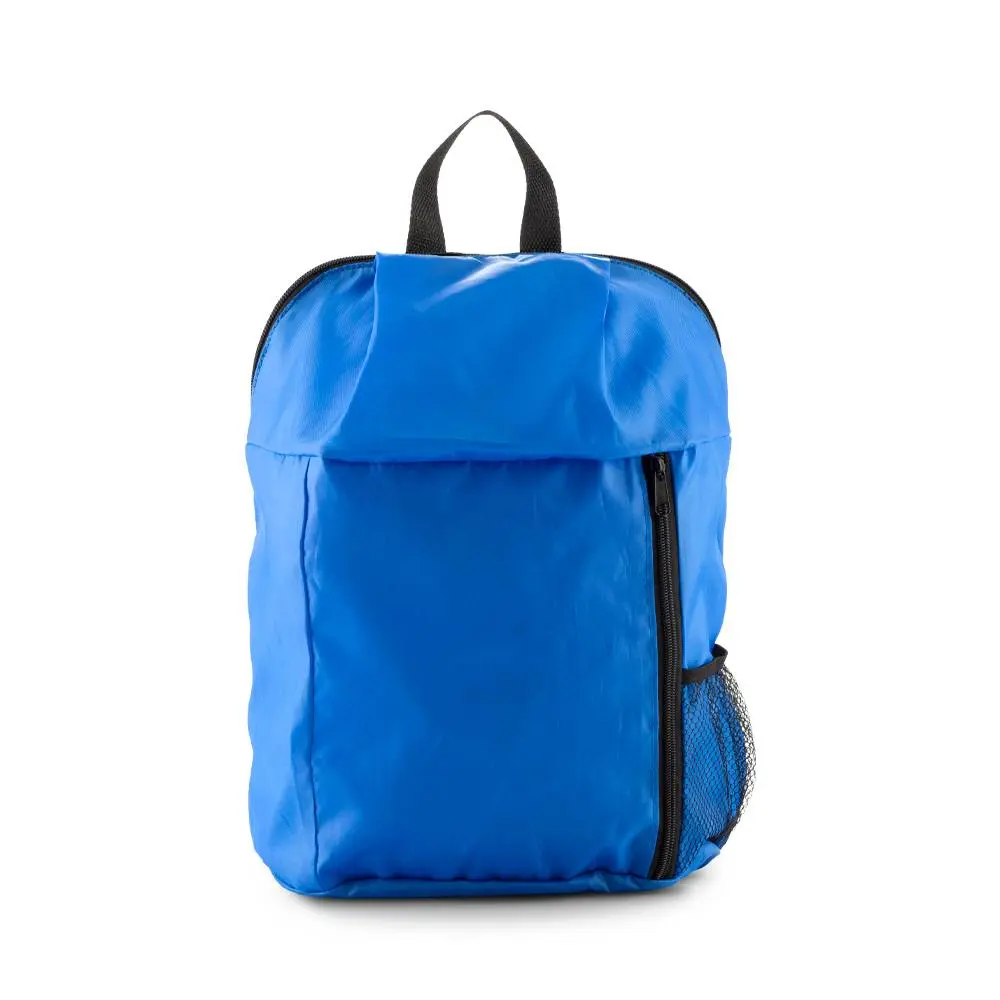 Morral Backpack Clipper azul rey en poliéster con dos bolsillos externos con cremallera y bolsillo lateral en malla para botella.