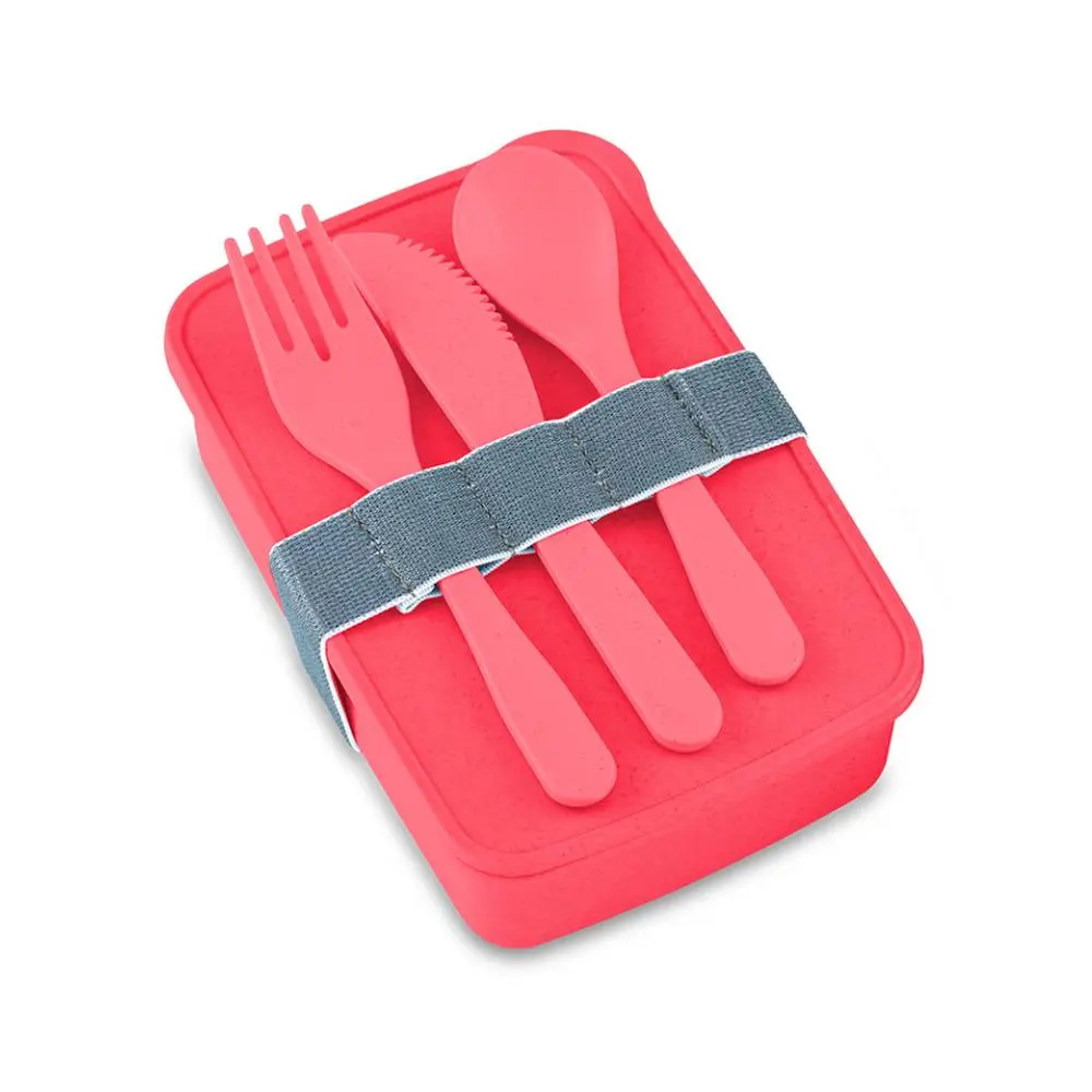 Portacomidas Con Cubiertos Eco Square II DIV-965 Rojo Portacomidas Eco Square II DIV-965 color rojo fabricado con fibra de trigo y cubiertos incluidos.