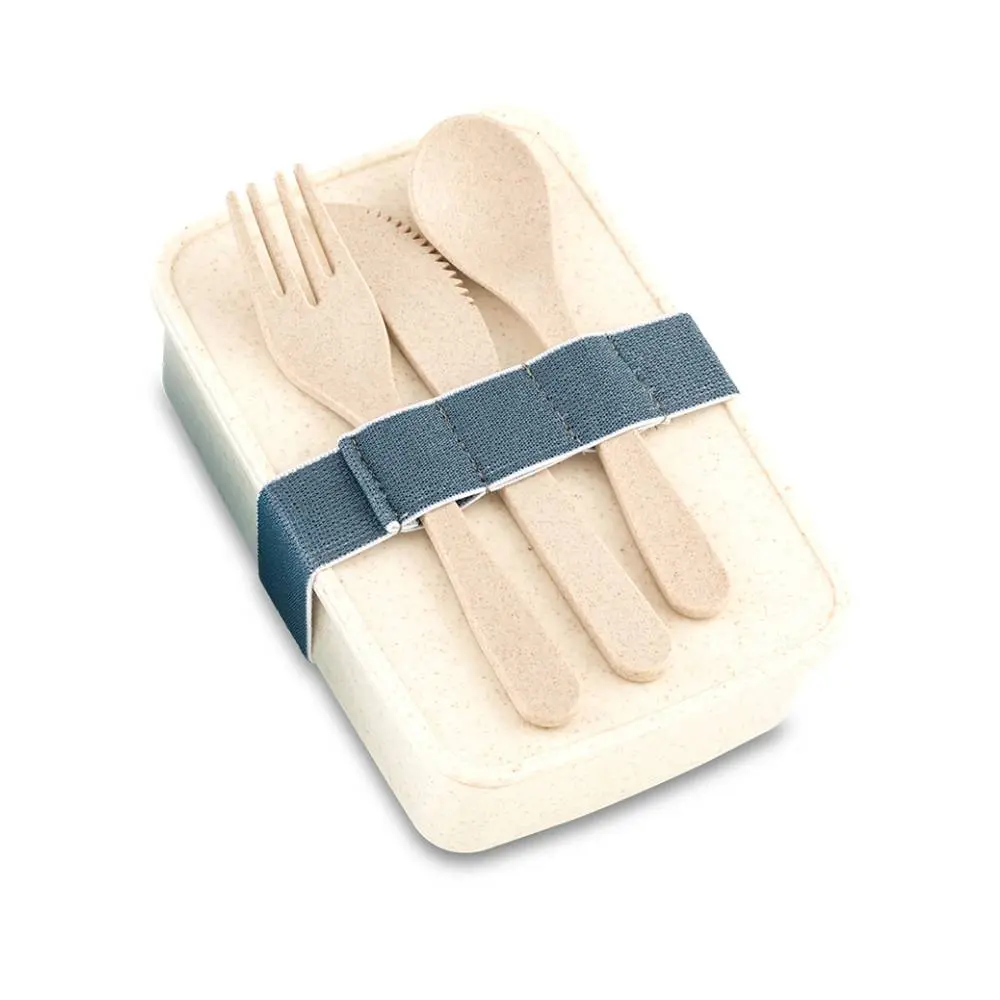 Portacomidas Con Cubiertos Eco Square II DIV-965 Trigo Portacomidas Eco Square II DIV-965 color trigo elaborado con material ecológico de fibra de trigo.