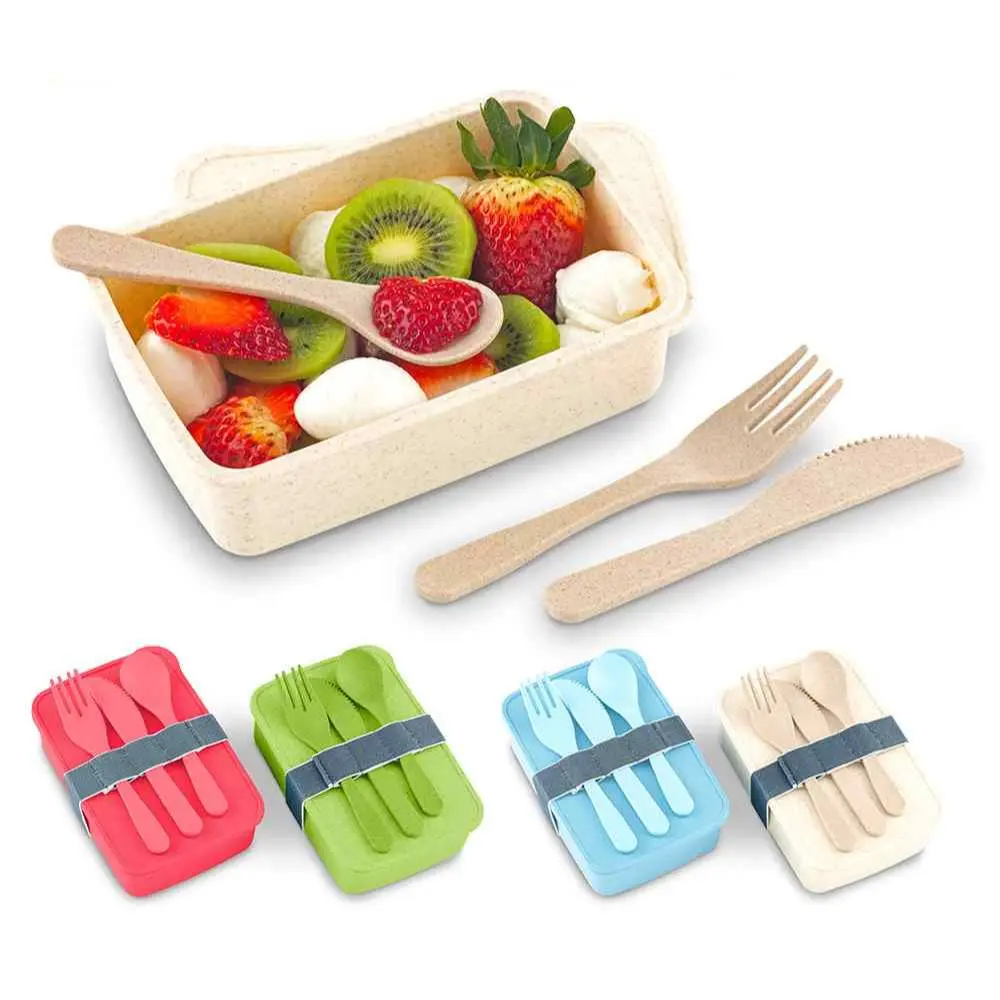 Portacomidas Con Cubiertos Eco Square II DIV-965 general Portacomidas Con Cubiertos Eco Square II DIV-965 fabricado con fibra de trigo disponible en colores azul, rojo, verde y trigo.